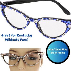 Blue/Clear Swarovski Crystal Enhanced Readers Reading Glasses BRAND NEW
